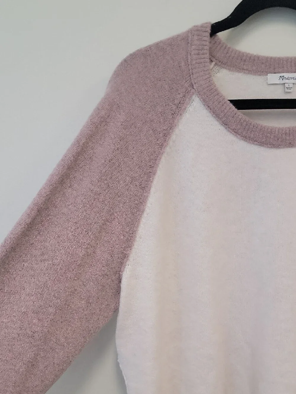 Madewell Dusty Pink Cream Raglan Crew Sweater Two-Tone L
